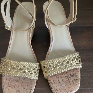 Ann Taylor Metallic Woven Leather High Wedge Sandals